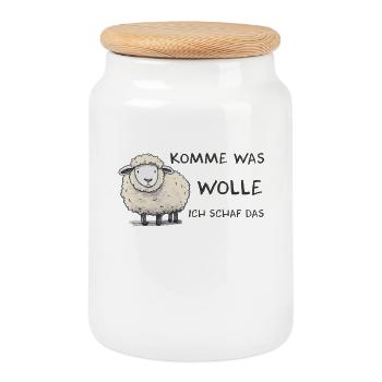 Komme was wolle ich Schaf das Schaf Wolle - Keksdose mit Holzdeckel - Weiß - Vorne