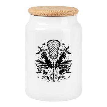 Lacrosse bat cartoon look - Cookie Jar with Wooden Lid - white - Front