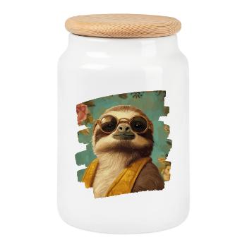 Paresse - Boîte à biscuits avec couvercle en bois - blanc - Devant