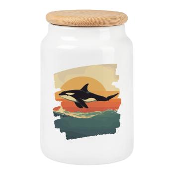Killer whale - Cookie Jar with Wooden Lid - white - Front