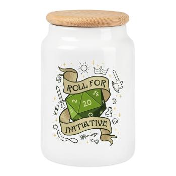 Roll for Initiative – Würfel dein Schicksal - Keksdose mit Holzdeckel - Weiß - Vorne