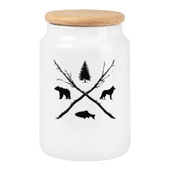 Hiking Outdoor Forest Nature Lover Hunter Gift - Cookie Jar with Wooden Lid - white - Front