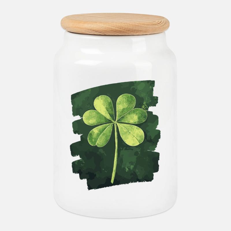 St. Patricks day Kleeblatt - Keksdose mit Holzdeckel - Weiß