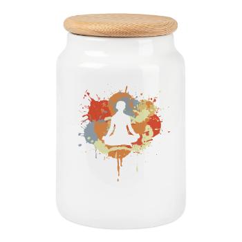 Yoga - Cookie Jar with Wooden Lid - white - Front