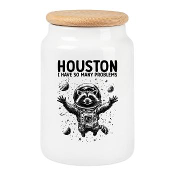 Houston J’ai tellement de problèmes Raton laveur Astronaute - Boîte à biscuits avec couvercle en bois - blanc - Devant