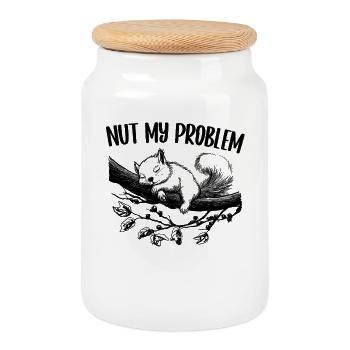 Nut My Problem Cute Squirrel Gift - Cookie Jar with Wooden Lid - white - Front