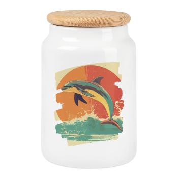 Dolphin - Cookie Jar with Wooden Lid - white - Front