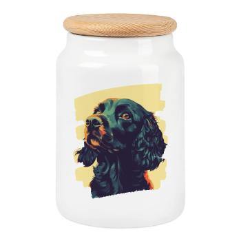 Cocker Spaniel - Boîte à biscuits avec couvercle en bois - blanc - Devant