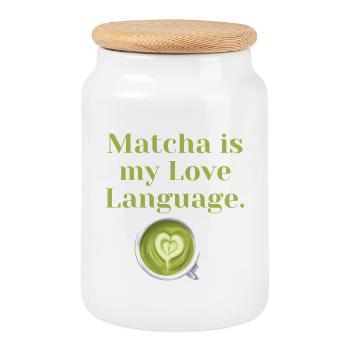 Le Matcha est ma langue d’amour – Cadeau pour les amateurs de thé - Boîte à biscuits avec couvercle en bois - blanc - Devant
