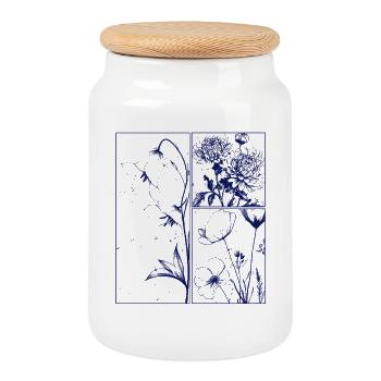Chrysanthème floral Campanule Cadeau botanique - Boîte à biscuits avec couvercle en bois - blanc - Devant