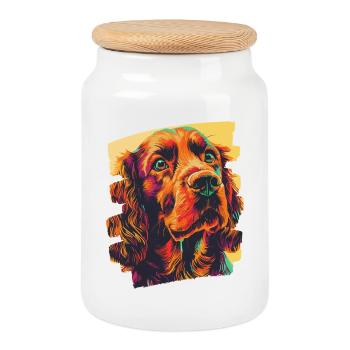 Cocker Spaniel - Boîte à biscuits avec couvercle en bois - blanc - Devant