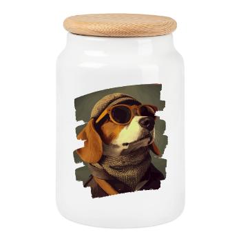 Beagle - Boîte à biscuits avec couvercle en bois - blanc - Devant