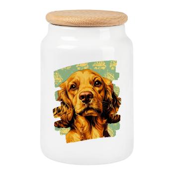 Cocker Spaniel - Boîte à biscuits avec couvercle en bois - blanc - Devant