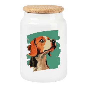 Beagle - Boîte à biscuits avec couvercle en bois - blanc - Devant