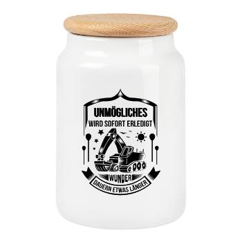 Baggerfahrer Unmögliches sofort erledigt - Keksdose mit Holzdeckel - Weiß - Vorne