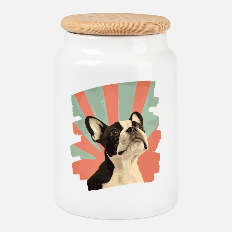 Boston Terrier - Keksdose mit Holzdeckel - Weiß
