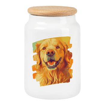 Golden retriever - Boîte à biscuits avec couvercle en bois - blanc - Devant