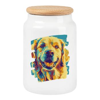 Golden retriever - Boîte à biscuits avec couvercle en bois - blanc - Devant