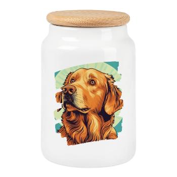 Golden retriever - Boîte à biscuits avec couvercle en bois - blanc - Devant