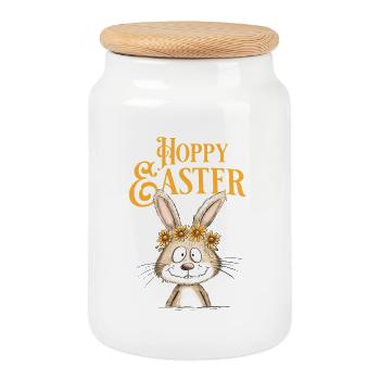 Joyeuses Pâques Lapin de Pâques - Boîte à biscuits avec couvercle en bois - blanc - Devant
