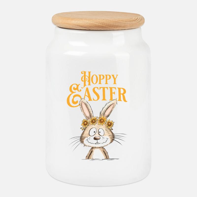Happy Easter Osterhase - Keksdose mit Holzdeckel - Weiß
