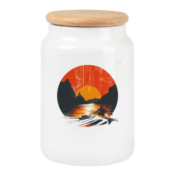 Rowing Graphics - Cookie Jar with Wooden Lid - white - Front