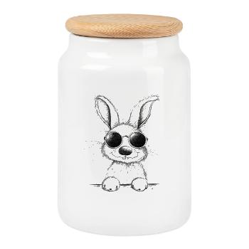 Hase Mit Brille I Cooler Osterhase - Keksdose mit Holzdeckel - Weiß - Vorne