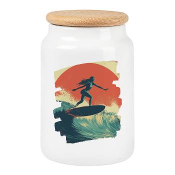 Surfeur - Boîte à biscuits avec couvercle en bois - blanc - Devant