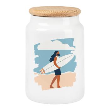 Surfeur - Boîte à biscuits avec couvercle en bois - blanc - Devant