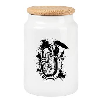 Tuba Graffiti - Cookie Jar with Wooden Lid - white - Front