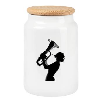 Elegante Tubistin Silhouette Mit Tuba - Keksdose mit Holzdeckel - Weiß - Vorne