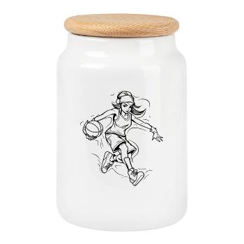 Dessin de joueur de basket-ball - Boîte à biscuits avec couvercle en bois - blanc - Devant