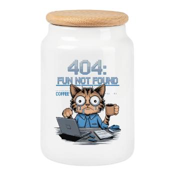 404 Fun Not Found - Drôle de chat café travail Meme - Boîte à biscuits avec couvercle en bois - blanc - Devant