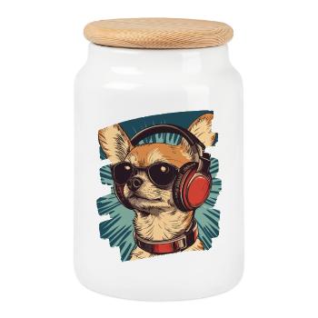 Chihuahua - Boîte à biscuits avec couvercle en bois - blanc - Devant