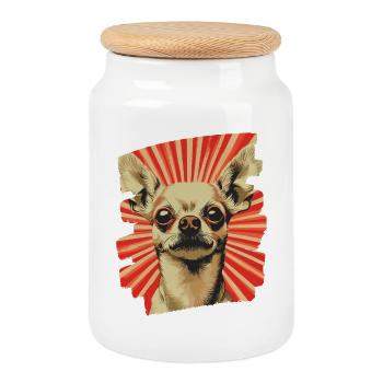 Chihuahua - Boîte à biscuits avec couvercle en bois - blanc - Devant