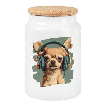 Chihuahua - Boîte à biscuits avec couvercle en bois - blanc - Devant