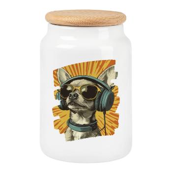Chihuahua - Boîte à biscuits avec couvercle en bois - blanc - Devant