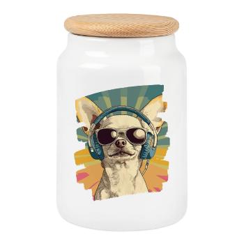 Chihuahua - Boîte à biscuits avec couvercle en bois - blanc - Devant