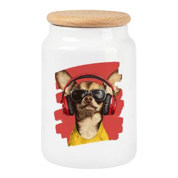 Chihuahua - Boîte à biscuits avec couvercle en bois - blanc - Devant