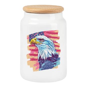American flag with eagle - Cookie Jar with Wooden Lid - white - Front