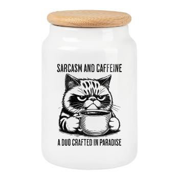 sarcasm and caffeine - Cookie Jar with Wooden Lid - white - Front