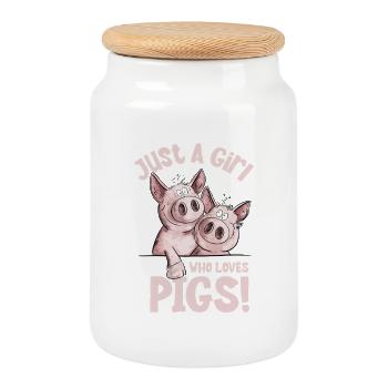 Juste une fille qui aime les cochons Cochon Cochon - Boîte à biscuits avec couvercle en bois - blanc - Devant
