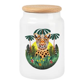 Jaguar Jungle Coloré Tropical - Boîte à biscuits avec couvercle en bois - blanc - Devant