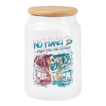 No Planet B – Lutte pour l’avenir - Boîte à biscuits avec couvercle en bois - blanc - Devant
