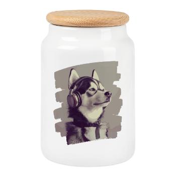 Husky - Cookie Jar with Wooden Lid - white - Front