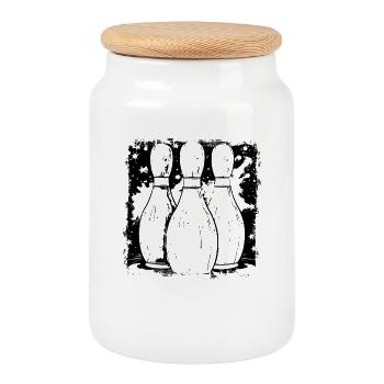 Bowling Pins Zeichnung - Keksdose mit Holzdeckel - Weiß - Vorne