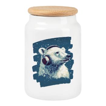 Polar bear - Cookie Jar with Wooden Lid - white - Front