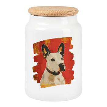 Bull Terrier Chien de combat Race de chien - Boîte à biscuits avec couvercle en bois - blanc - Devant