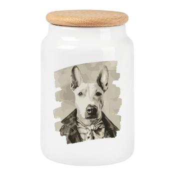 Bull Terrier Fighting Dog - Cookie Jar with Wooden Lid - white - Front