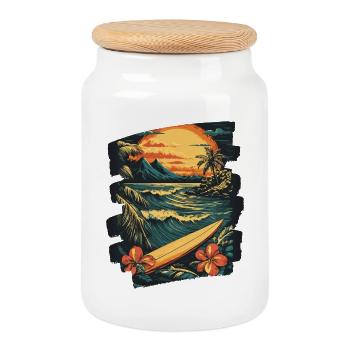Plage d’Hawaï - Boîte à biscuits avec couvercle en bois - blanc - Devant